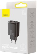 ŁADOWARKA SIECIOWA Baseus Compact Quick Charger CCXJ-E01 30W 2x USB-A 1x USB-C PD 3.0 QC 3.0 CZARNA ŁADOWARKA SIECIOWA Baseus Compact Quick Charger CCXJ-E01 30W 2x USB-A 1x USB-C PD 3.0 QC 3.0 CZARNA